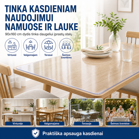 Permatomas PVC stalo uždangalas 90x160 cm – apsauga nuo dėmių ir įbrėžimų