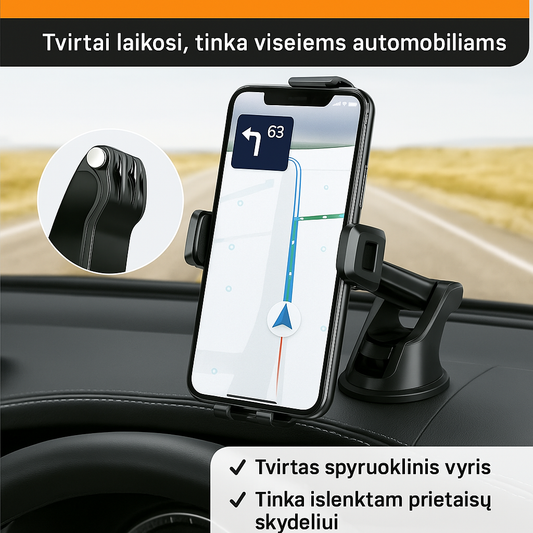 Tinkantis visur telefono laikiklis patogiam ir saugiam vairavimui