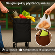 Labai lengvas ir patogus sulankstomas pirkinių krepšys su ratukais (juoda spalva)