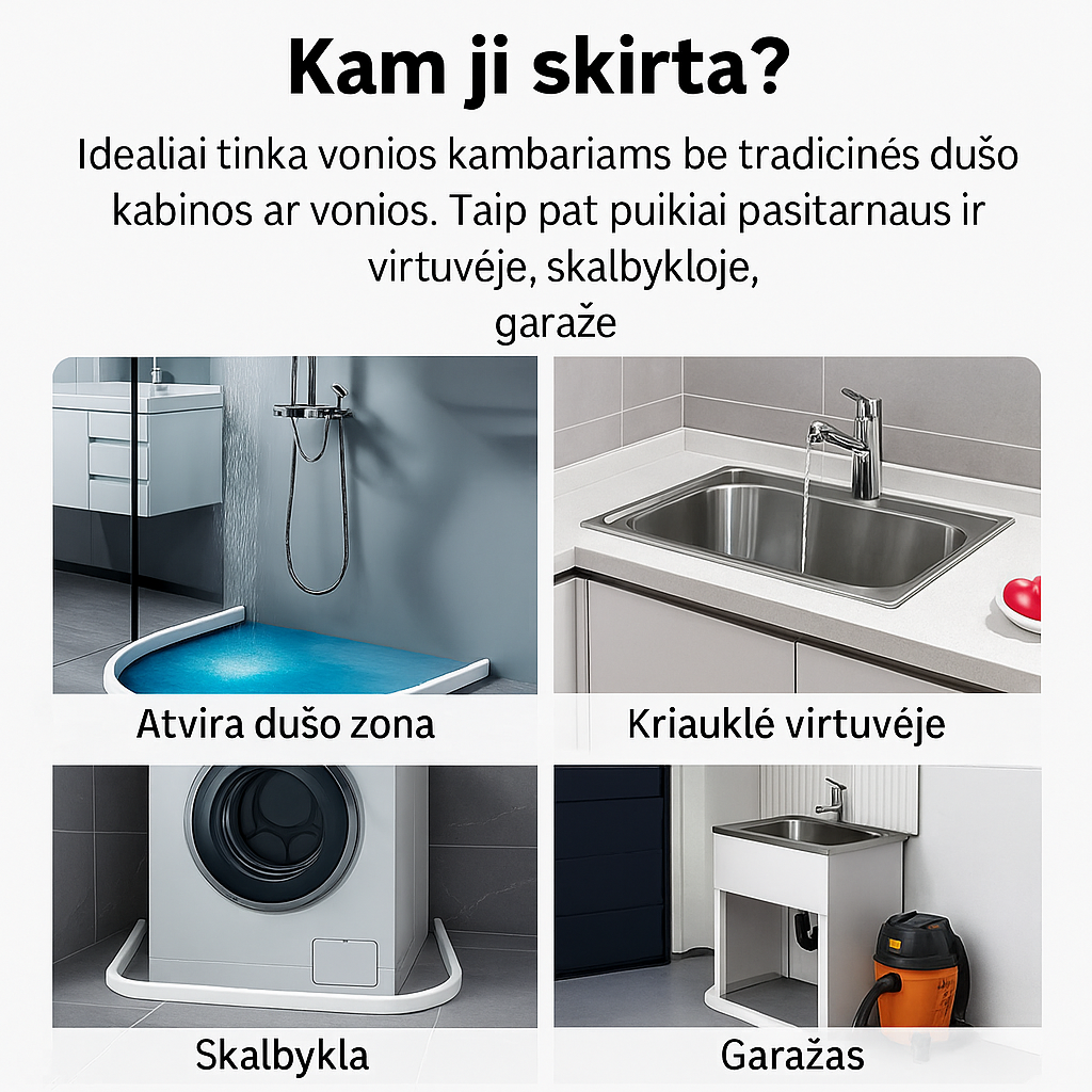 Silikoninė dušo juosta (2 m) – vandens sulaikymas be rūpesčių