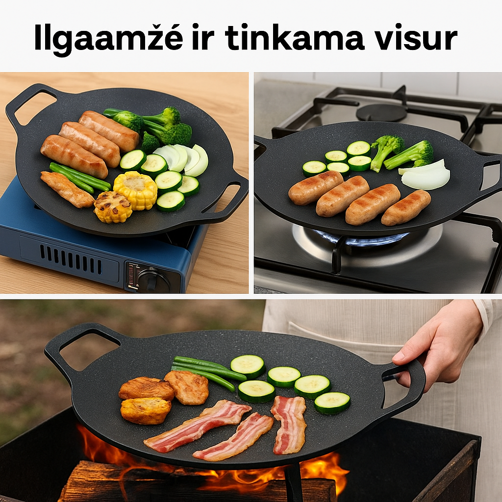 Didelė korėjietiška keptuvė (32 cm) – greitam ir sveikam kepimui be riebalų
