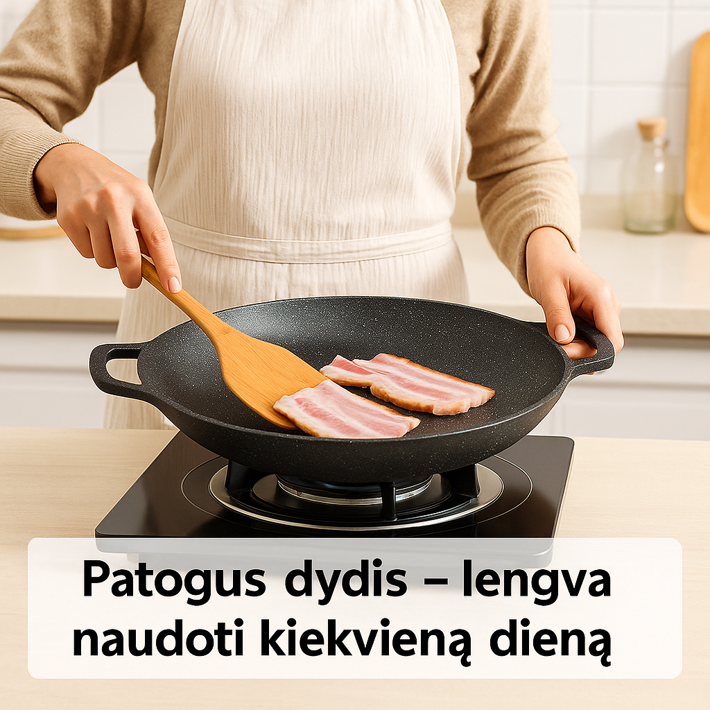Didelė korėjietiška keptuvė (32 cm) – greitam ir sveikam kepimui be riebalų