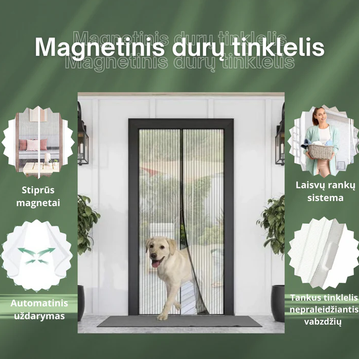 Magnetinis Durų Tinklelis tinkantis visoms durims (Juodas)