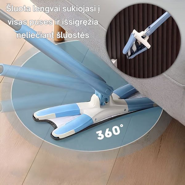 Savaime išsigręžianti 360° grindų šluota – švarios grindys be vargo ir šlapių rankų