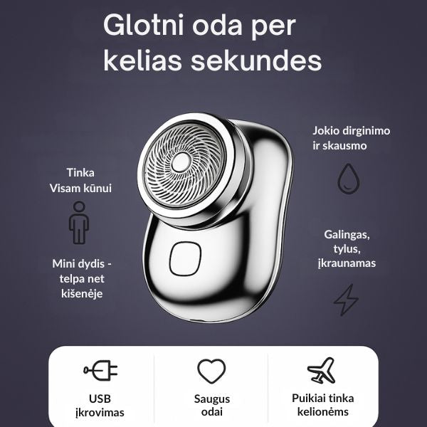 Mini elektrinis skustuvas visam kūnui – glotni oda bet kur ir bet kada