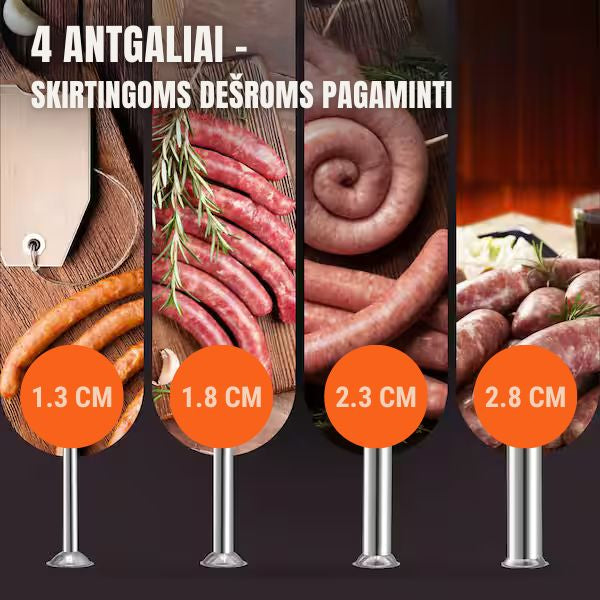 Rankinis dešrų kimštuvas su 4 antgaliais – lengvas būdas pasigaminti tobulas namines dešras