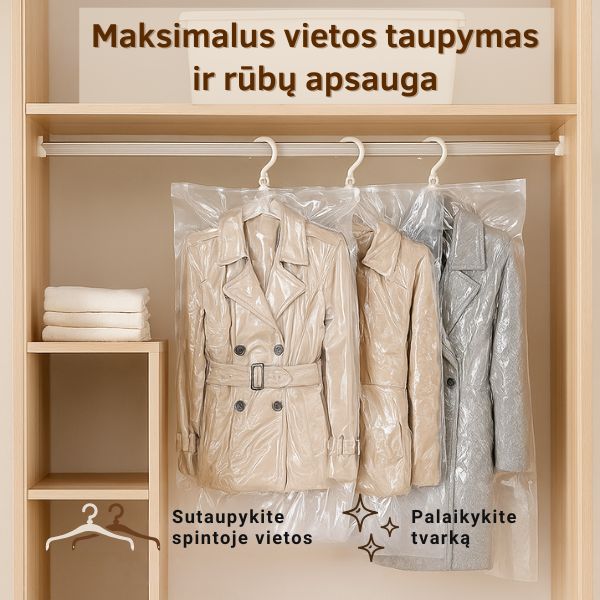 Pakabinami vakuuminiai drabužių maišai (4 vnt.) – sutaupykite