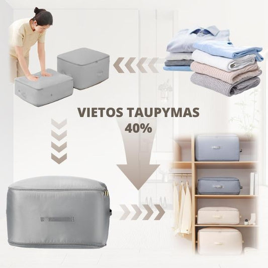 Vietą taupantis savaiminio suspaudimo krepšys – daugiau vietos spintoje