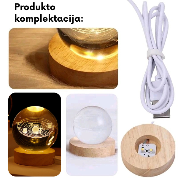 Šviečianti 3D Saulės sistemos kristalo lemputė – magiška atmosfera jūsų namams