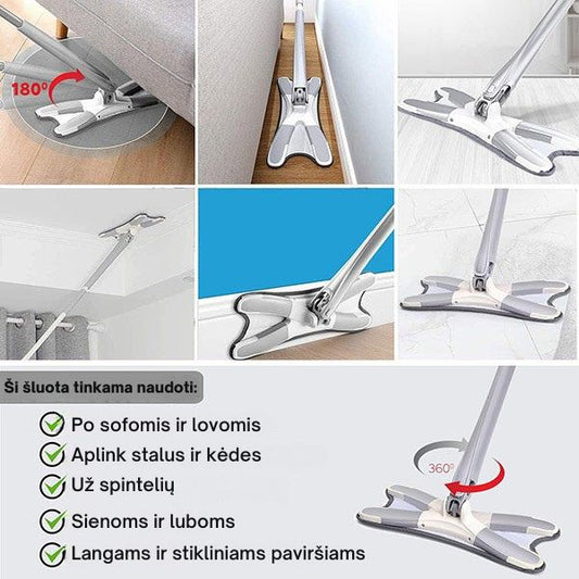 Savaime išsigręžianti 360° grindų šluota – švarios grindys be vargo ir šlapių rankų
