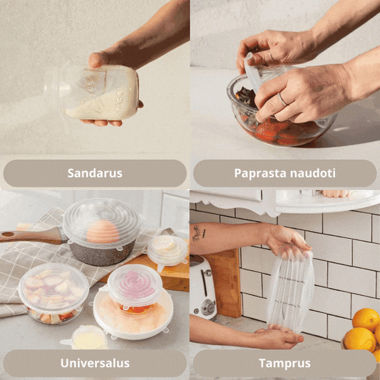 Silikoniniai virtuvės dangteliai, rinkinį sudaro 12 skirtingo dydžio dangteliai