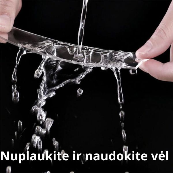 Daugkartinė itin stipri dvipusė skaidri lipni juosta – stiprus tvirtinimas be gręžimo ir vargo (5 m.)