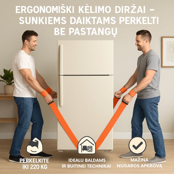 Ergonomiški kėlimo diržai – sunkiems daiktams perkelti be pastangų (2 VNT.)