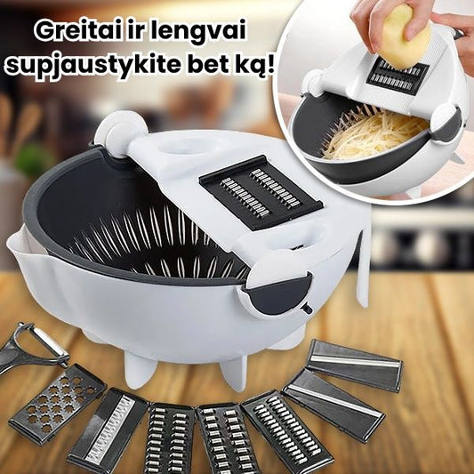 Multifunkcinė daržovių pjaustyklė su nusausinimo indu ir 5 priedais