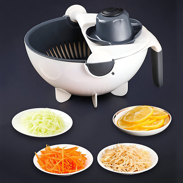 Multifunkcinė daržovių pjaustyklė su nusausinimo indu ir 5 priedais
