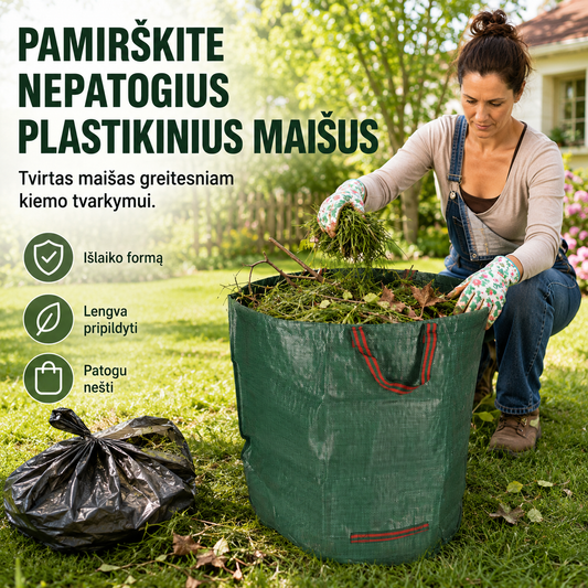 Sulankstomas sodo atliekų maišas 270 l – patogiam lapų, žolės ir šakelių surinkimui