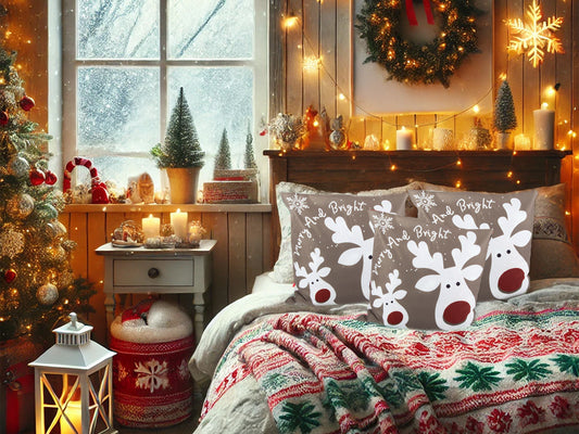 Kalėdinis pagalvėlės užvalkalas 45×45 cm su elniuku Rudolfu