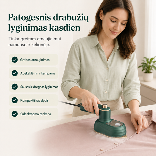 Mini drabužių garinis lygintuvas su sukiojama rankena