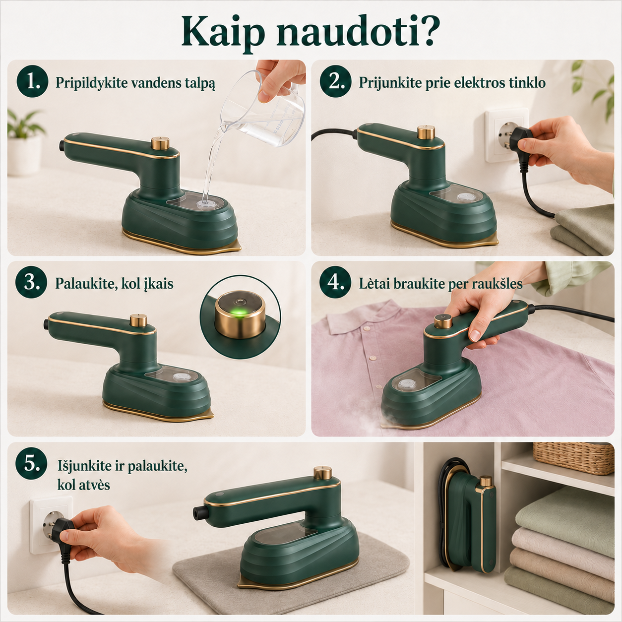 Mini drabužių garinis lygintuvas su sukiojama rankena