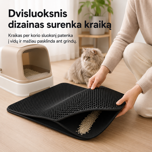 Kačių kraiko kilimėlis (dvisluoksnis korio dizainas)
