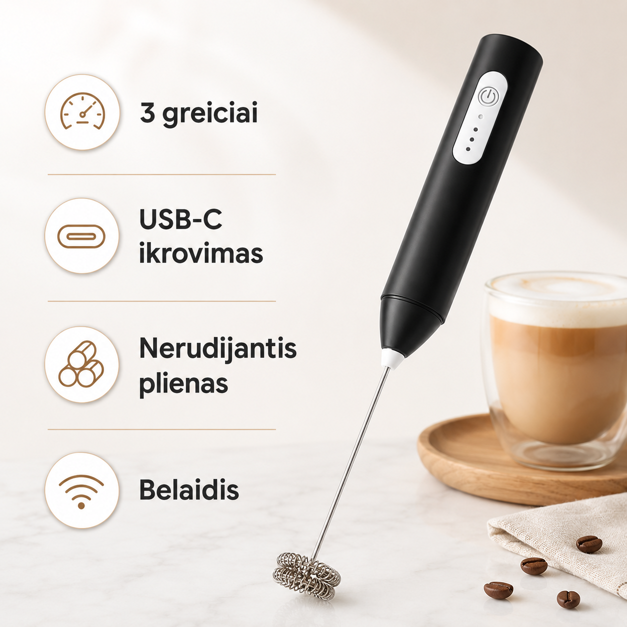 Elektrinis pieno plakiklis (3 greičiai, USB-C įkraunamas)