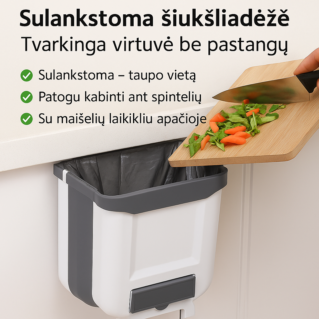 Sulankstoma kabinama šiukšliadėžė – švara virtuvėje be pastangų