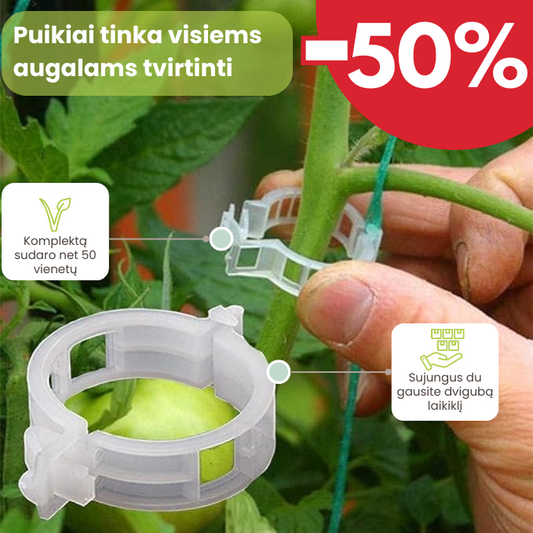 Daugkartinio naudojimo augalų atraminiai laikikliai pomidorų stiebams pririšti šiltnamyje