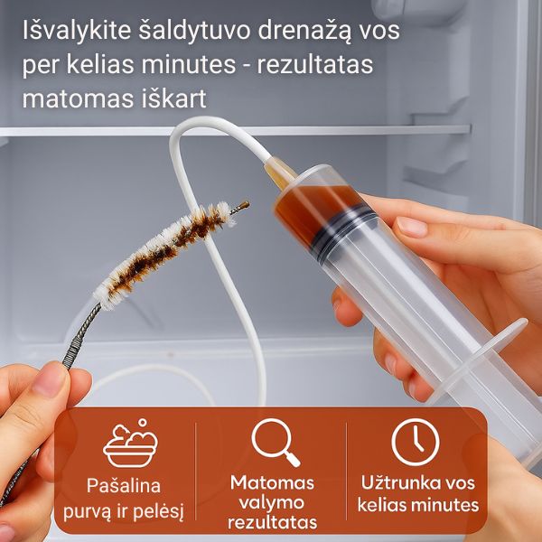 Šaldytuvo drenažo valymo rinkinys – priemonės vandens kaupimosi problemai spręsti
