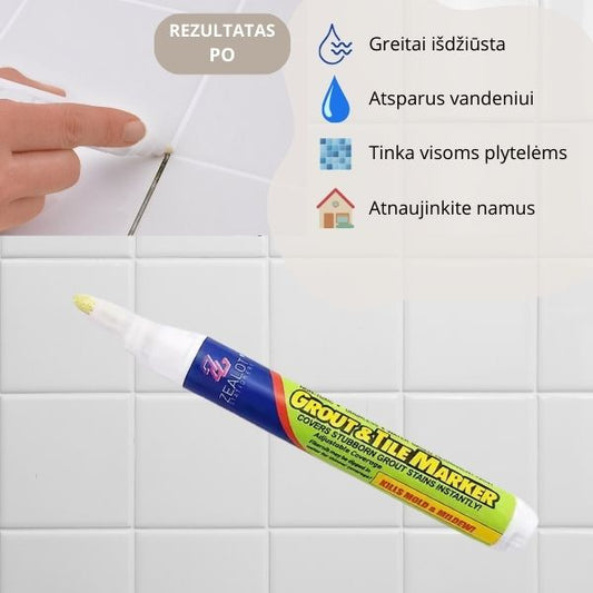 Plytelių tarpų atnaujinimas pieštuku vonios kambaryje