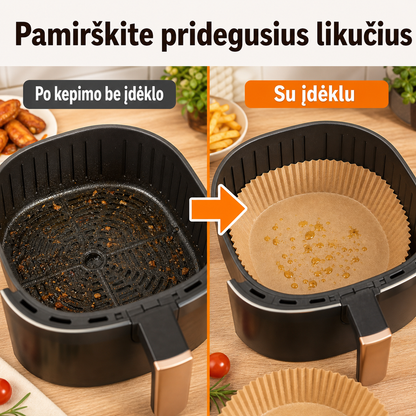 Popieriniai įdėklai oro gruzdintuvei – švaresnis kepimas be šveitimo (50 vnt.)