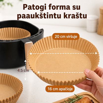 Popieriniai įdėklai oro gruzdintuvei – švaresnis kepimas be šveitimo (50 vnt.)