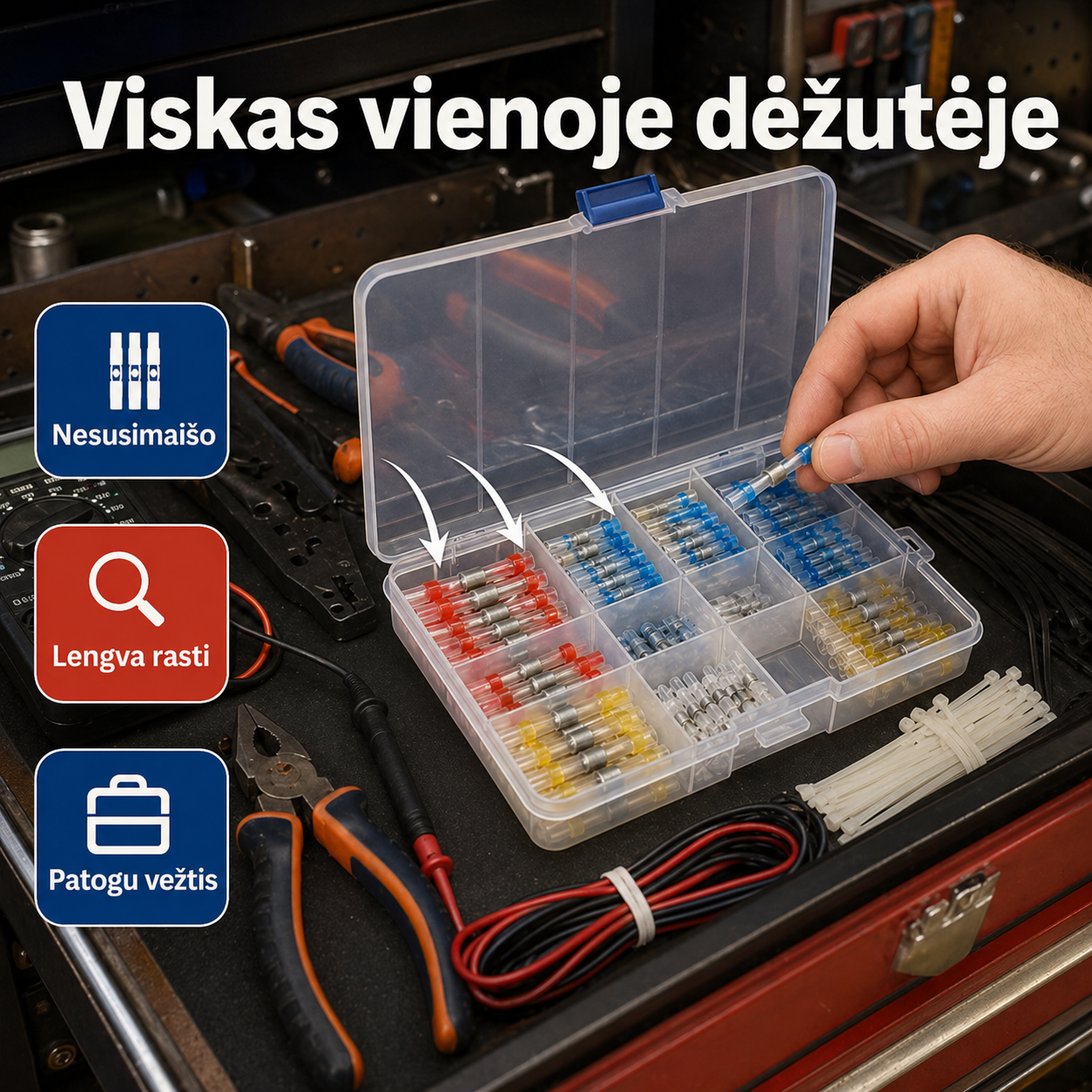 Laidų sujungėjų rinkinys su lydmetaliu 120 vnt. - greitas laidų sujungimas be litavimo