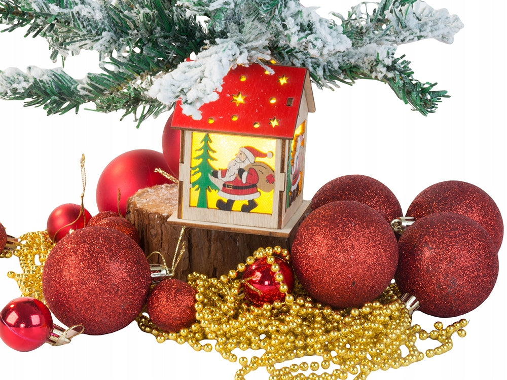 Medinis kabinamas Kalėdinis LED namelio žibintas su Kalėdų Seneliu – šilta šviesa jaukiai šventinei atmosferai