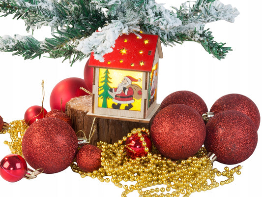 Medinis kabinamas Kalėdinis LED namelio žibintas su Kalėdų Seneliu – šilta šviesa jaukiai šventinei atmosferai