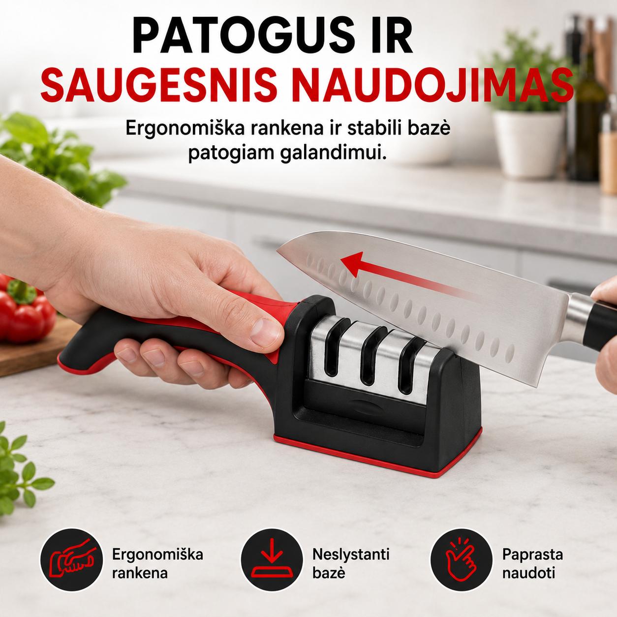 Peilių ir žirklių galąstuvas 3 viename – greitas ašmenų atnaujinimas
