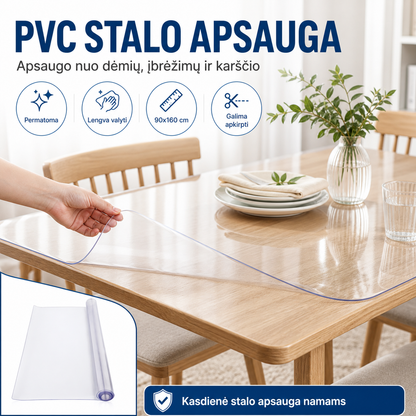 Permatomas PVC stalo uždangalas 90x160 cm – apsauga nuo dėmių ir įbrėžimų
