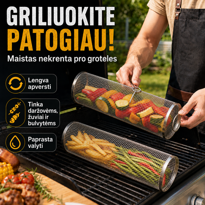 Nerūdijančio plieno grilio krepšelis – patogiam kepimui be maisto kritimo per groteles