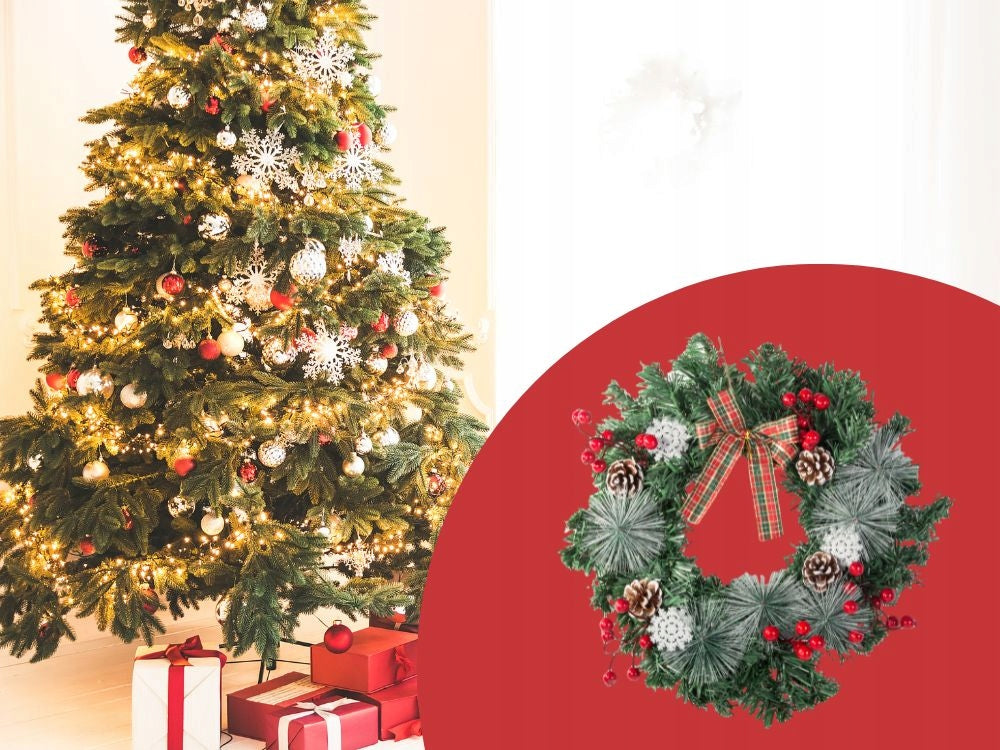 Kalėdinis dekoratyvinis vainikas su kankorėžiais (30 cm) – akimirksniu sukuria šventinę nuotaiką