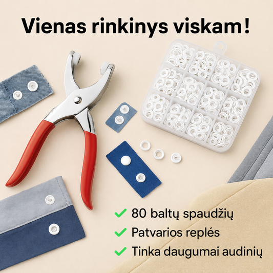 Sagų montavimo rinkinys (Rinkinį sudaro replės + spalvotos metalinės sagos 80 vnt.)