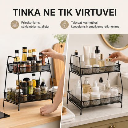 Dviejų aukštų virtuvės lentynėlė – daugiau tvarkos prieskoniams ir kasdieniams reikmenims