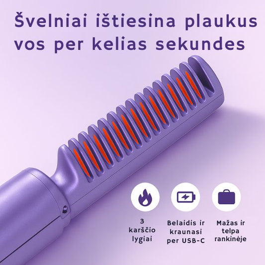 Belaidis plaukų tiesintuvas-šukos – tiesiems ir švelniems plaukams