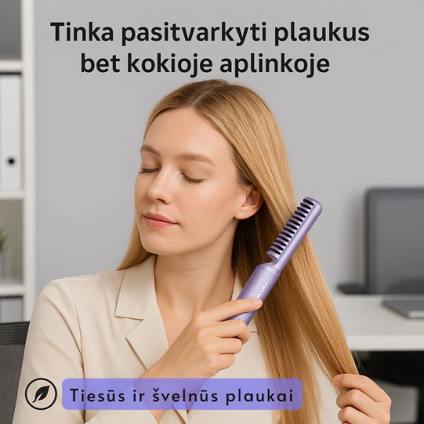 Belaidis plaukų tiesintuvas-šukos – tiesiems ir švelniems plaukams