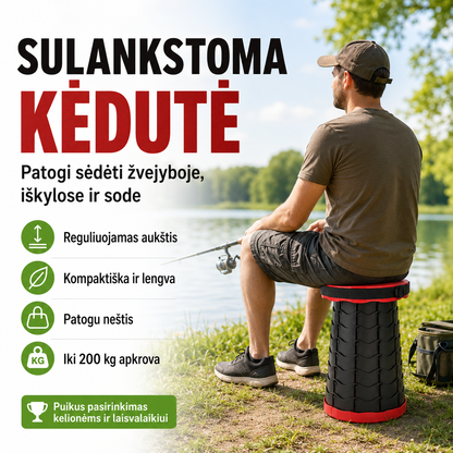 Sulankstoma reguliuojamo aukščio kėdutė – patogi sėdėjimo vieta bet kur