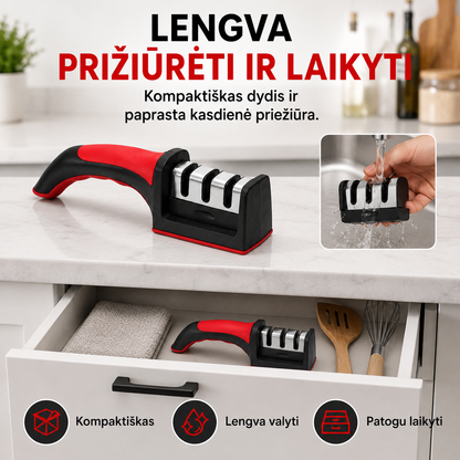 Peilių ir žirklių galąstuvas 3 viename – greitas ašmenų atnaujinimas