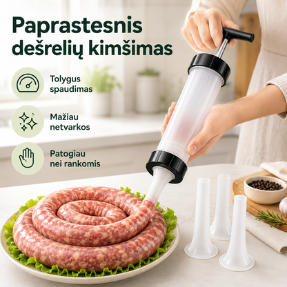 Rankinis dešrų gaminimo šviršktas su 3 antgaliais – naminės dešrelės be vargo