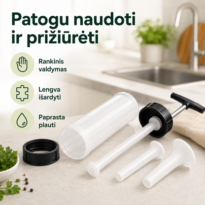 Rankinis dešrų gaminimo šviršktas su 3 antgaliais – naminės dešrelės be vargo