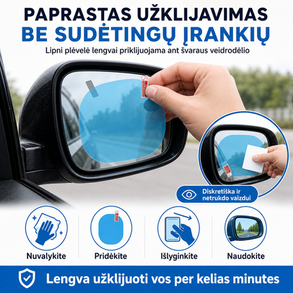 Automobilio veidrodėlių plėvelės nuo rasojimo 2 vnt. – aiškesnis vaizdas lyjant