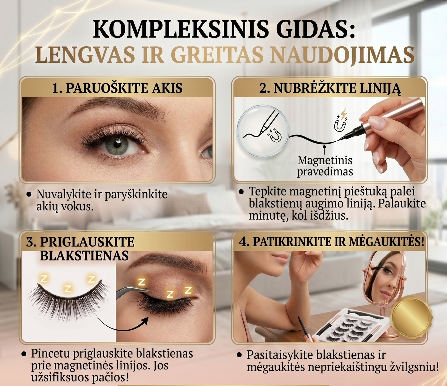 5 porų magnetinių blakstienų rinkinys dėžutėje