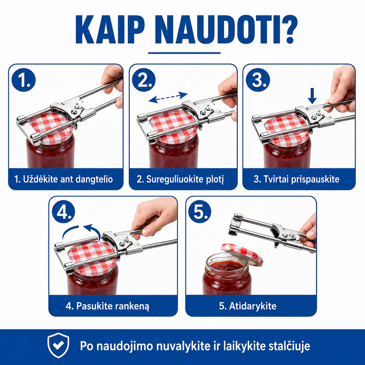 Reguliuojamas stiklainių ir butelių atidarytuvas – lengvas atidarymas be pastangų