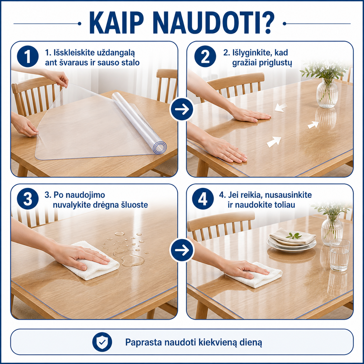 Permatomas PVC stalo uždangalas 90x160 cm – apsauga nuo dėmių ir įbrėžimų